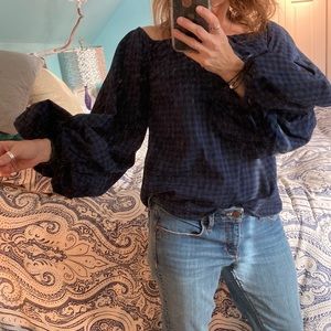 New Anthropologie Guest Editor flannel balloon sleeve shirt